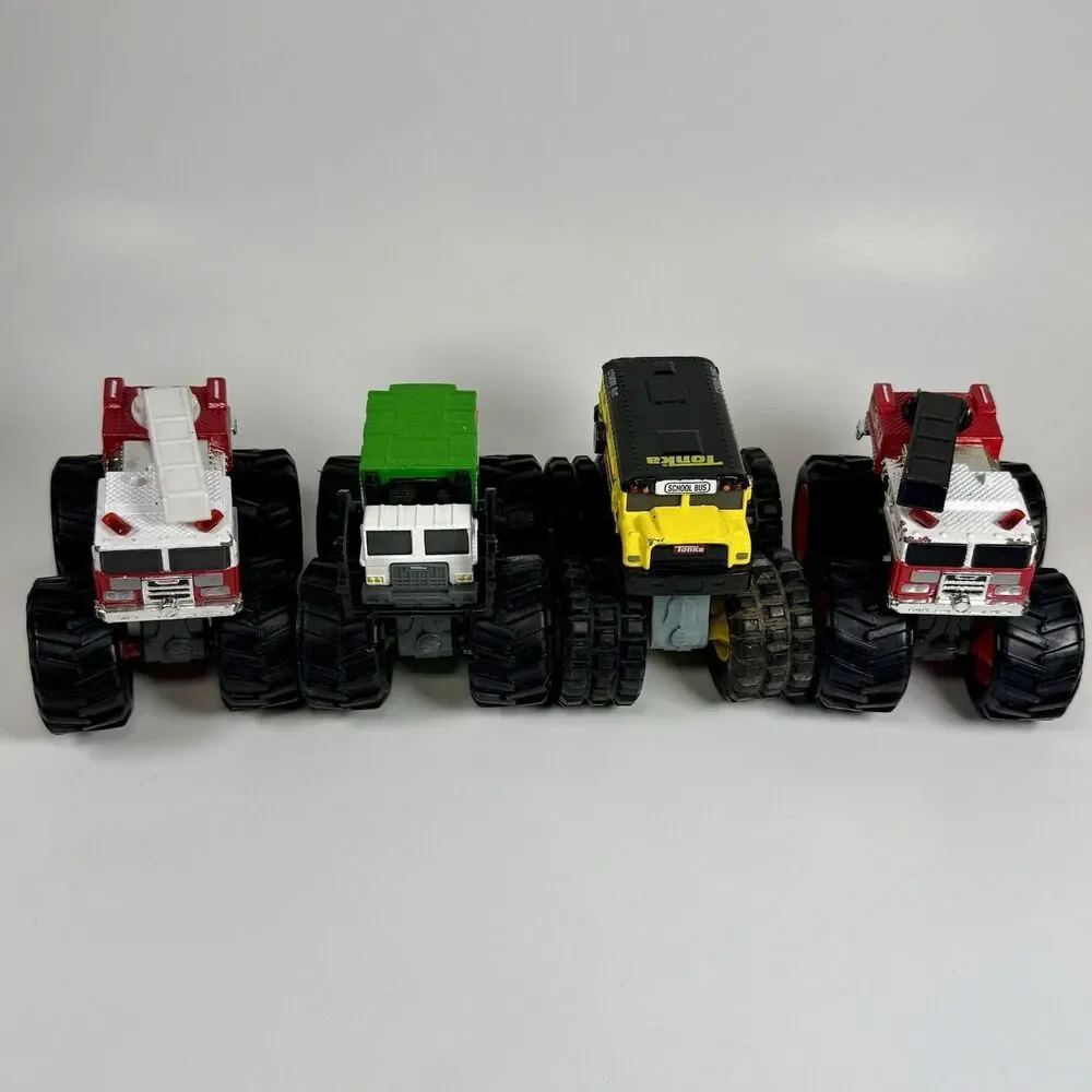 Tonka Metal Movers Garbage Truck, School Bus Fire Trucks Diecast Monster Trucks